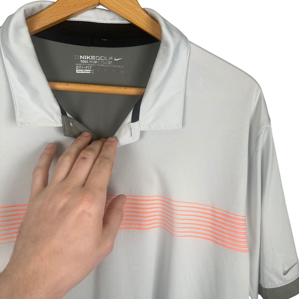 Nike Golf Tour Performance Dri-FIT Polo Shirt White Grey Orange Mens XL XLG